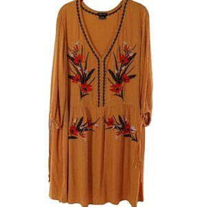 City Chic XS Sz 14 Goldenrod Embroidered Dress Above knee V Neck